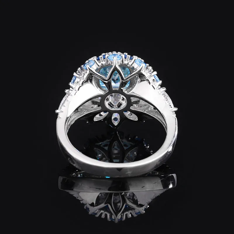 Luxurious Art-Deco Inspired Vintage Synthetic Aquamarine Ring in Sterling Silver